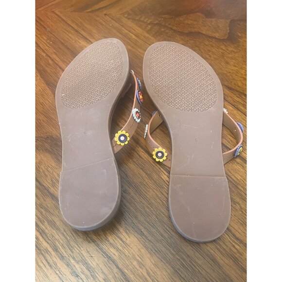 TORY BURCH Margierite Leather Flower Accents Flip Flop  Flat Thongs Sandals sz 6 - Picture 7 of 8
